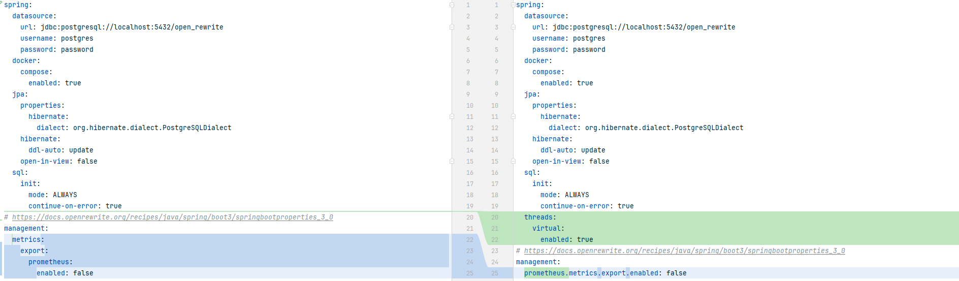 Configuration comparaison